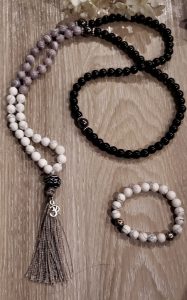 Gray Black and White Mala Necklace