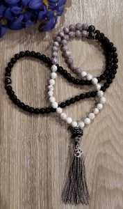 Gray Black and White Mala Necklace